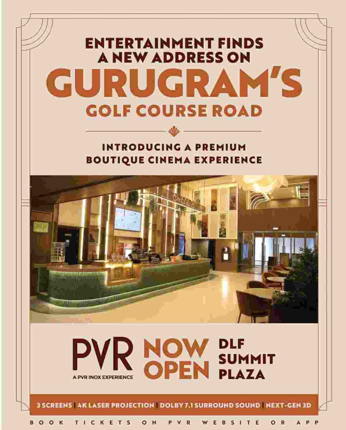 PVR INOX, PVR INOX Gurugram, PVR INOX DLF Summit Plaza, DLF Summit Plaza, Gurugram Cinema, PVR INOX New Multiplex, Golf Course Road, Premium Cinema Experience, Sapphire Seating, PVR INOX Latest News, DLF5 Gurugram, Ajay Bijli, Sanjeev Kumar Bijli, Luxury Multiplex, Indian Cinema Industry