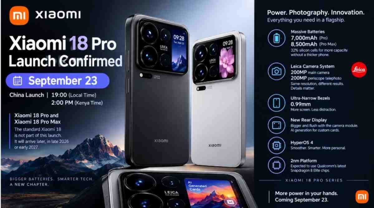 Xiaomi 18 Pro, Xiaomi 18 Pro Max, Xiaomi Launch September 23, 8500mAh Battery Phone, Xiaomi HyperOS 4, Leica Camera Phone, 2nm Smartphone Processor, Snapdragon 8 Elite, Flagship Smartphones 2026, Silicon Carbon Battery, Xiaomi News